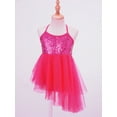 thumbnail image 2 of Nyeemya Kids Girls Ballet Dress Figure Ice Skating Costume Dance Leotards Sequins Asymmetric Tutu Dresses Rose 13-14, 2 of 7