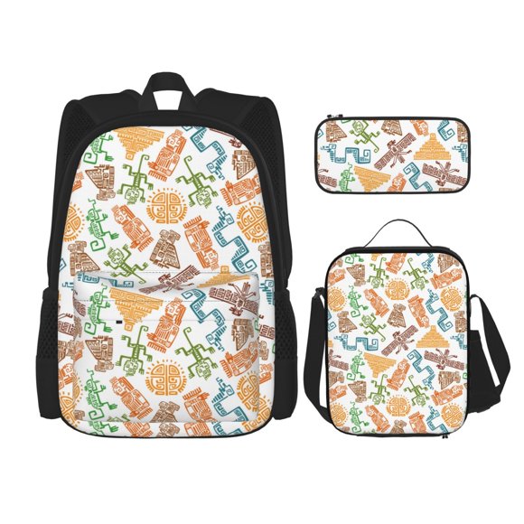 Easygdp Simple Drawing Mochila para Niños y Niñas con Set de Caja de Almuerzo y Estuche para Lápices 3 en 1, Mochila Escolar Estampada para Adolescentes