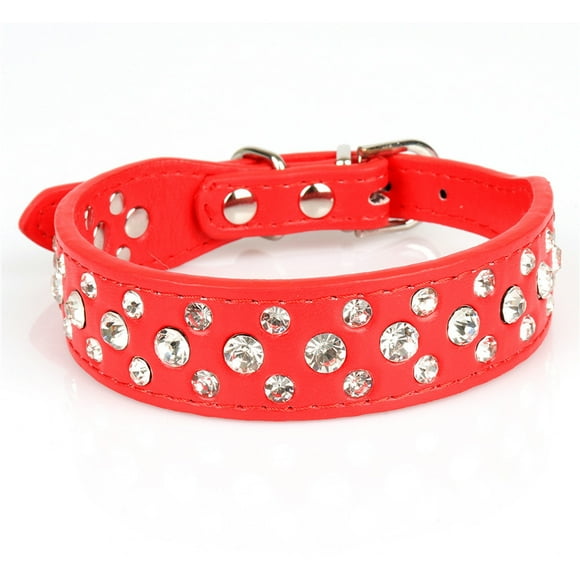 Rhinestone PU Leather Crystal Diamond Pet Dog Cat Puppy Collar Black