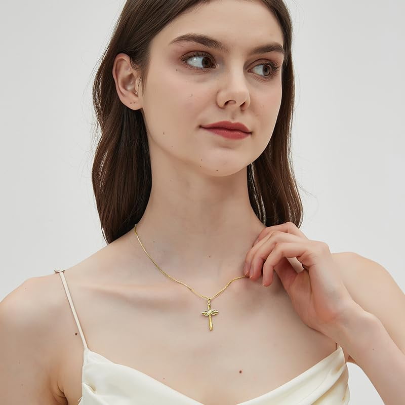 Infinity Cross Necklace for Women 925 Sterling Silver Danity Cross Pendant Necklace Christian Jewelry Baptism Gift 18''+2'' Chain