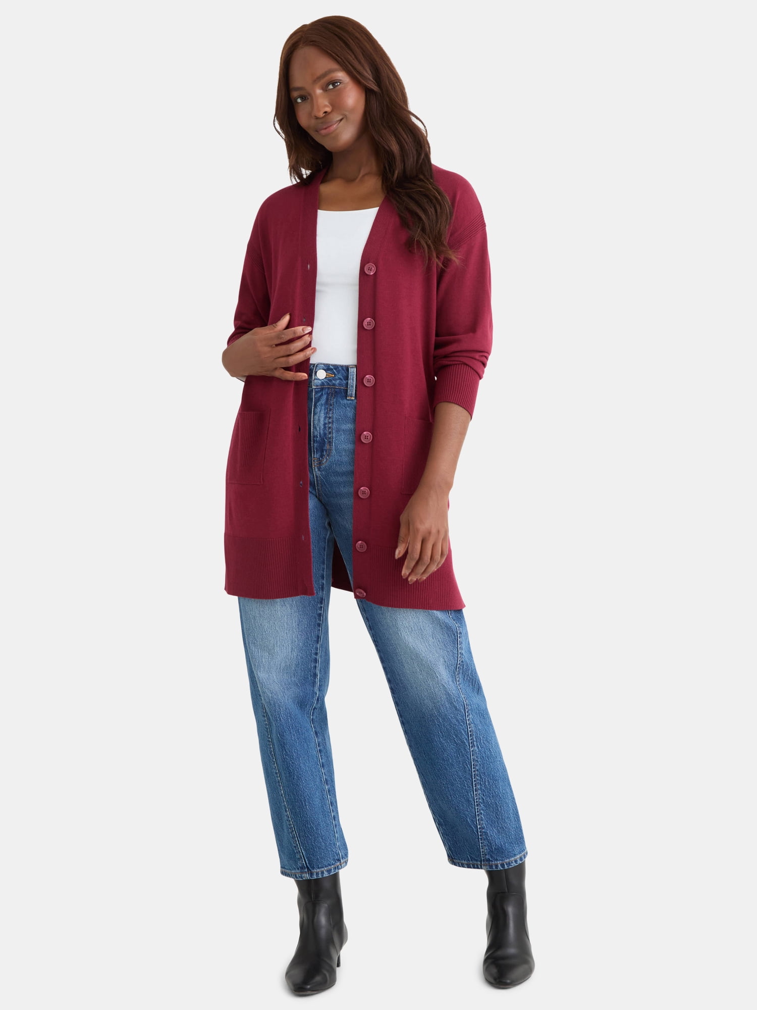 Time and Tru Women’s Longline Button Front Cardigan Sweater, Lightweight, Sizes XS-XXXL
