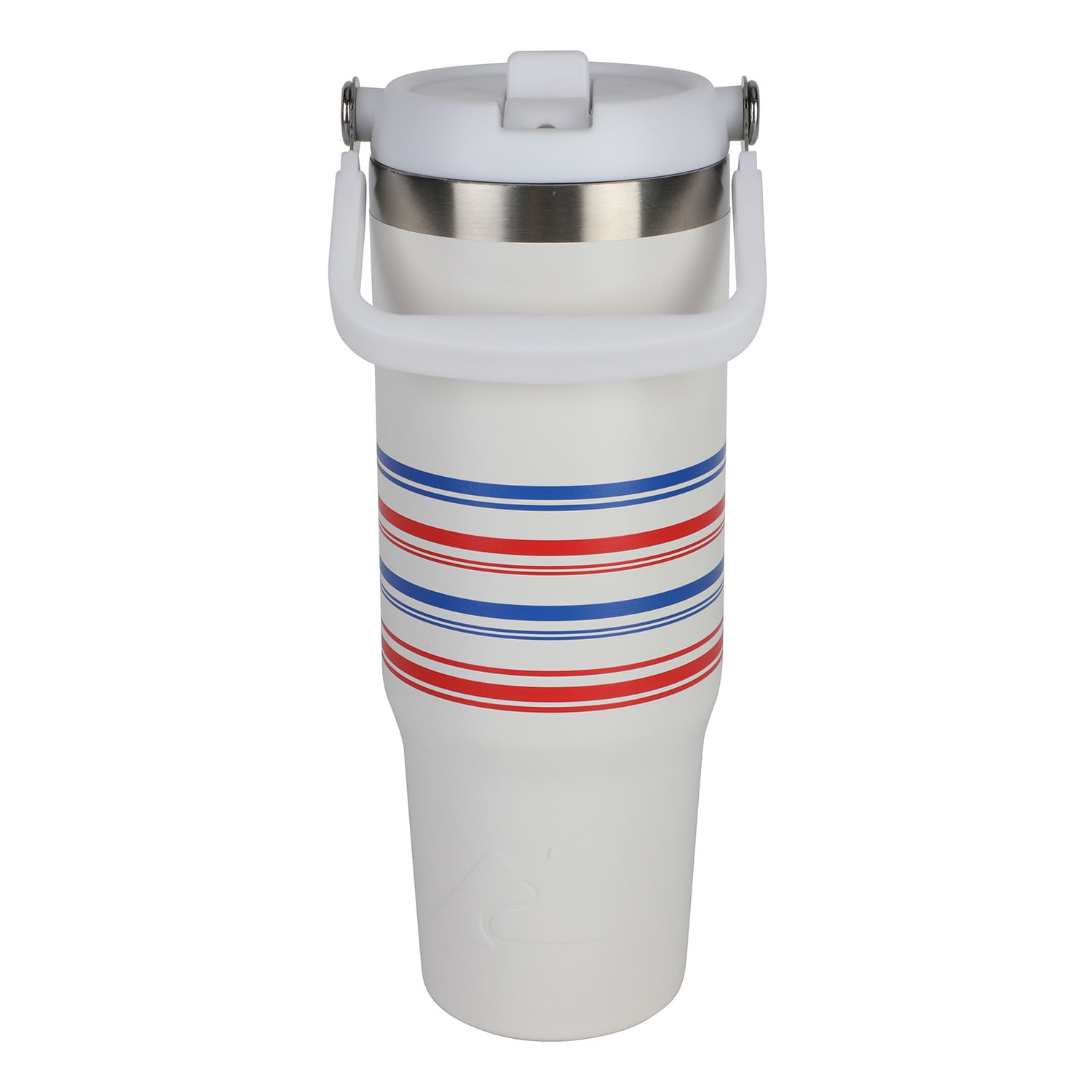 Ozark Trail 30 oz Stainless Steel Insulated Swivel Tumbler, White with Red and Blue Stripes
