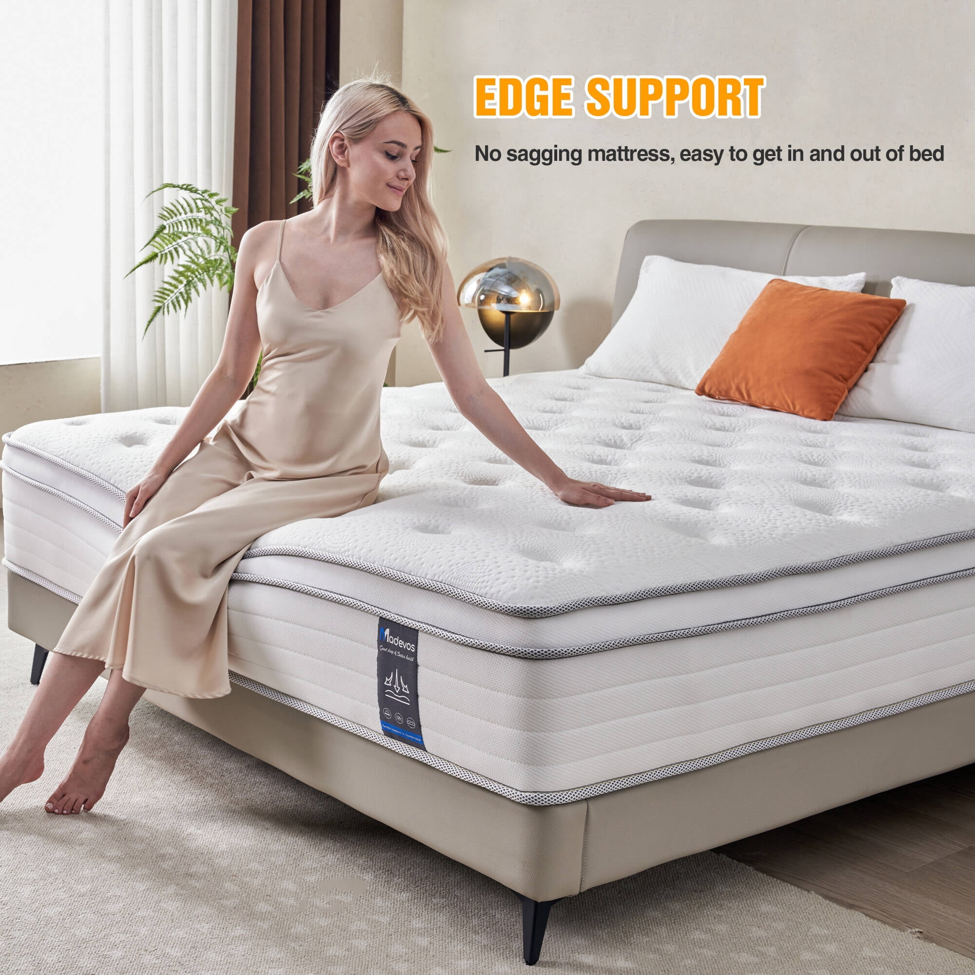 Madevos 10 inch Twin Mattress in a Box,Breathable Memory Foam & Individual Pocket Spring Hybrid Mattress,Medium Support,White