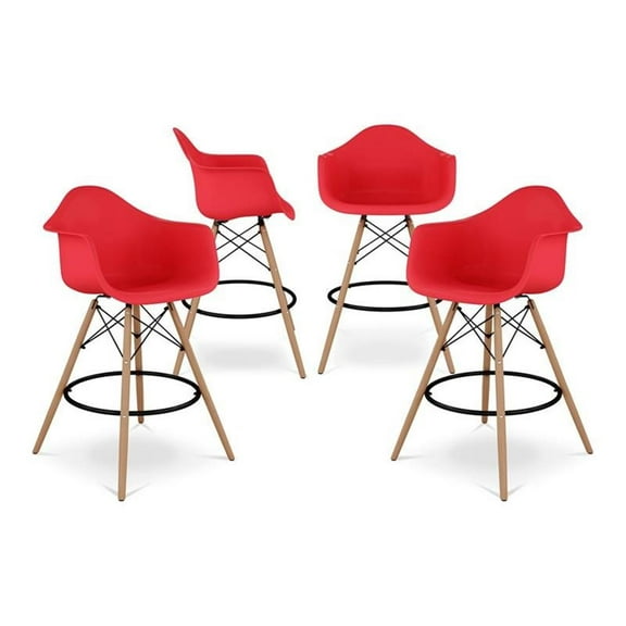 Aron Living Pyramid 28" Plastic Counter Stools with Arms in Red (Set of 4)