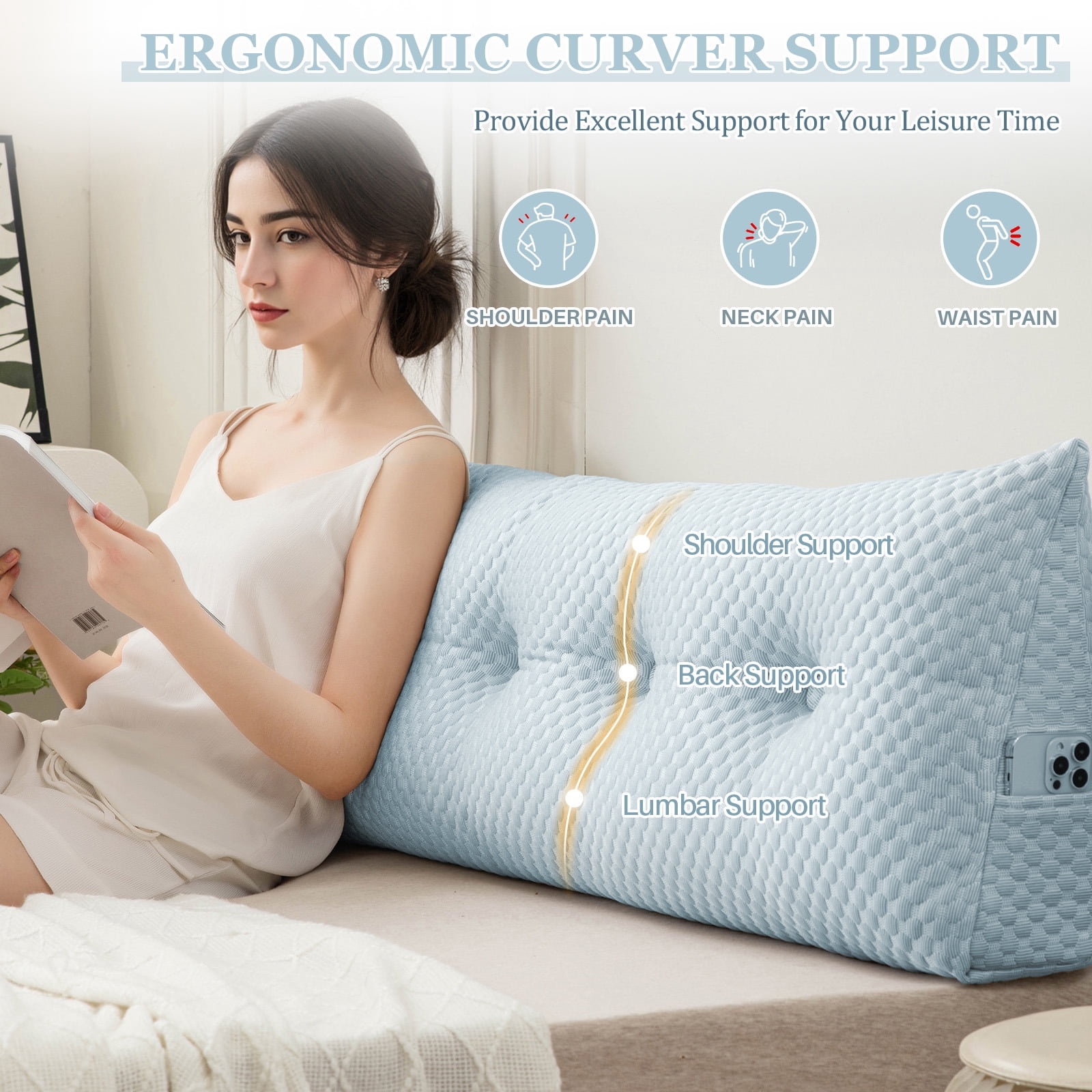 Lovote Comfort Wedge Headboard Pillow - Plush Supportive Backrest for Reading & Relaxing
