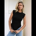 thumbnail image 4 of Camiseta de Tirantes de Punto Básica Informal de Verano con Mangas y Cuello Entallado para Mujer, Color Negro, Talla S, 4 of 8
