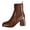 Brown, variant on Chunky Block High Heels Square Toe Dress Boots for Women Ladies Fashion Casual Leather Knit Patchwork Slip on Chelsea Dressy Ankle Booties