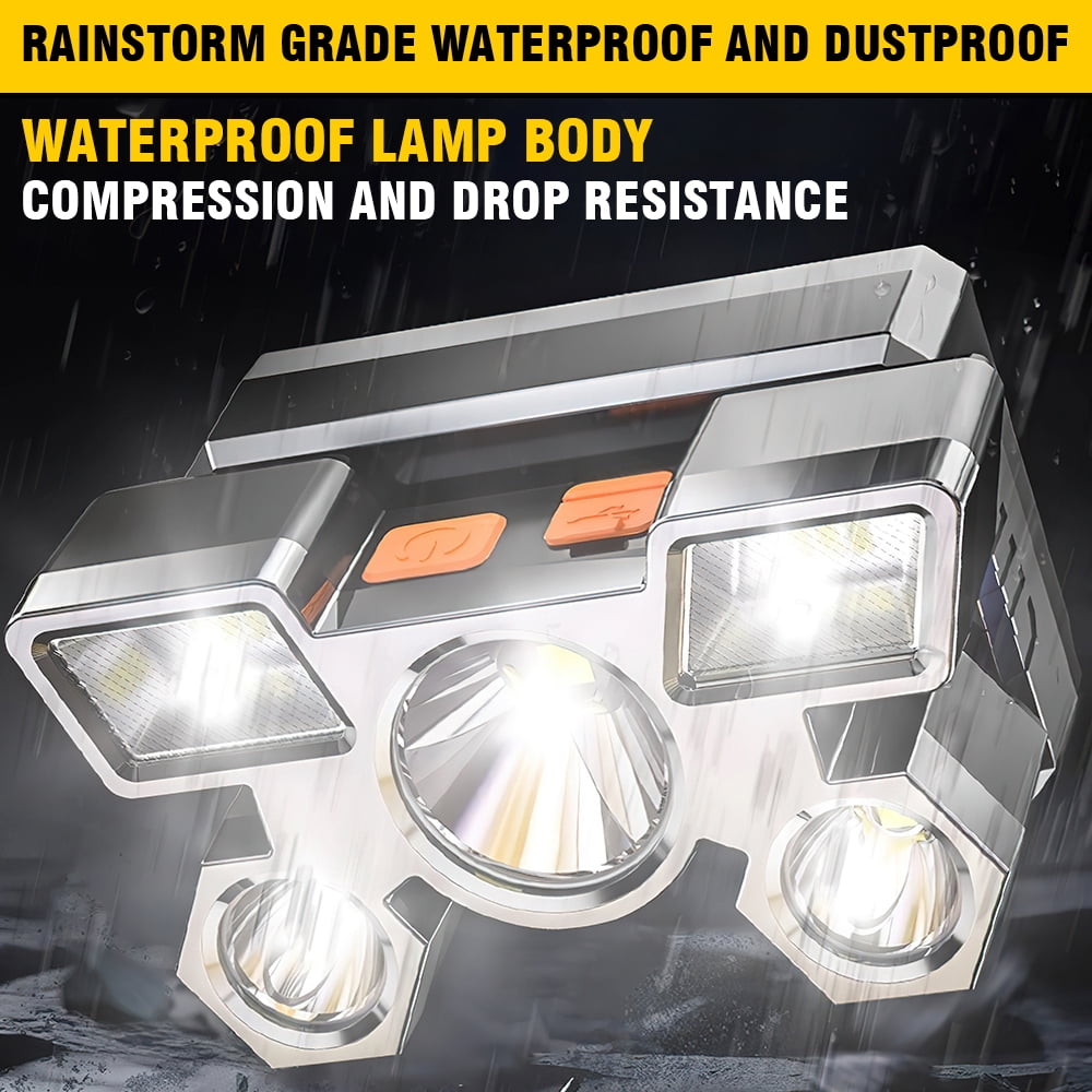 5PACK 5 LED Beads Headlamps,Waterproof Led Headlamp Rechargeable,Super Bright 4 Modes 12h Long Lasting Battery Life Led Headlamp Flashlight for Camping,USB Cable Included,Gold