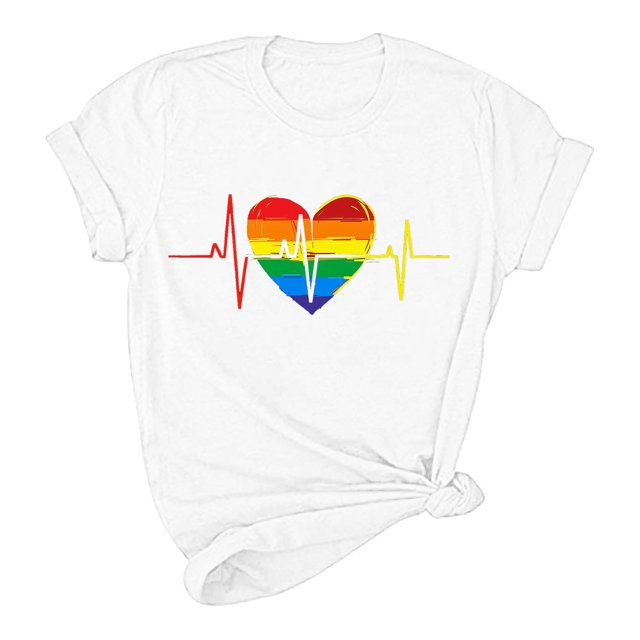 Pisexur Hauts pour Femmes T-Shirts Fierté LGBT Mode Cœur Graphique Tee Tops Été Décontracté Manches Courtes Chemises Égalité Col Rond Blouses Basiques Polyvalentes Confortables pour Sortir pour Femmes