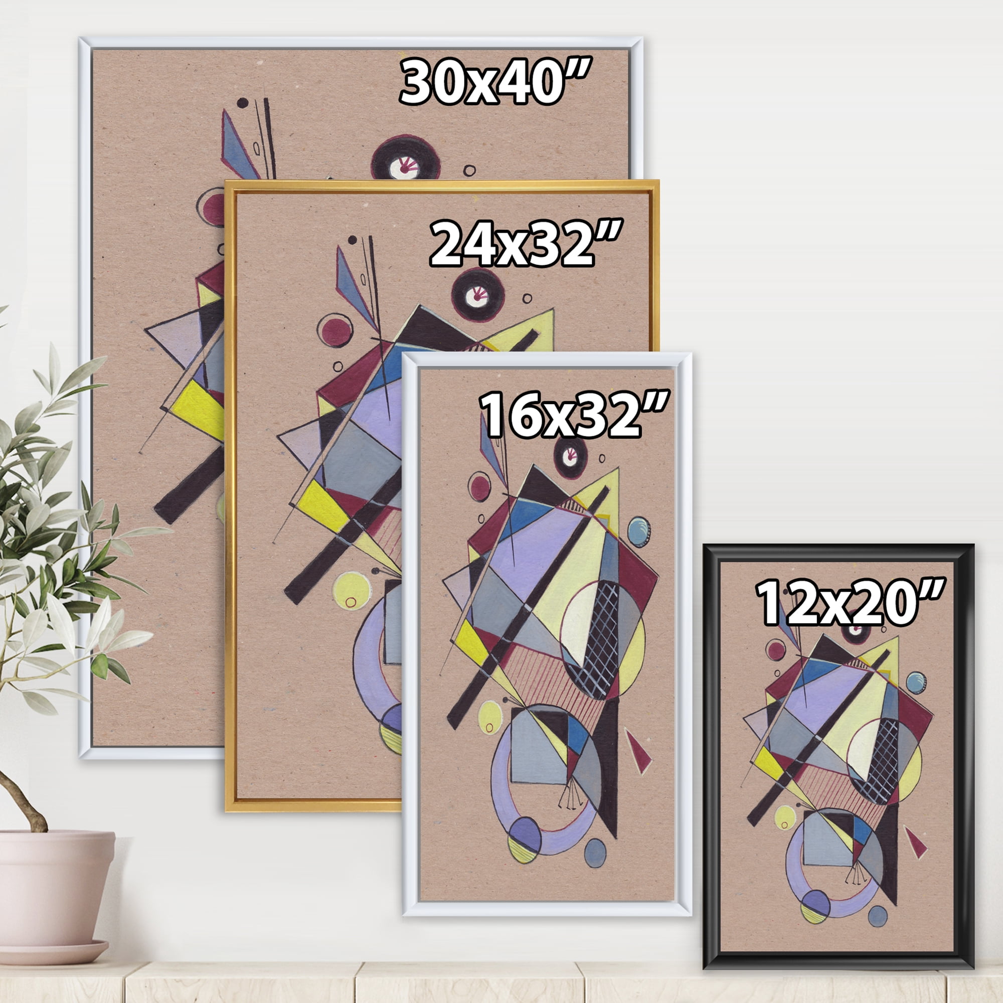 Designart 'Abstract Compositions Of Colored Geometric IV' Modern Framed Canvas Wall Art Print