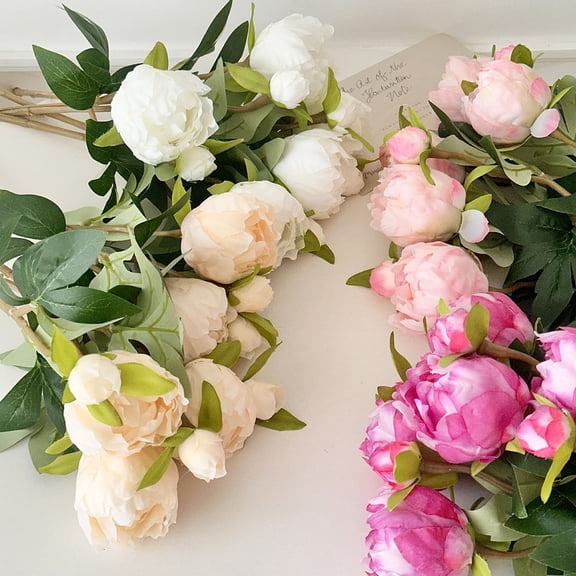 mdesiwst Artificial Peony Flowers, 17 Inch Realistic Faux Peony with 1 Bud, Lifelike Peony Bouquet with Stem for Vase Arrangement, Wedding Centerpiece, Indoor Table Decor