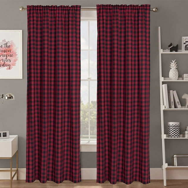 Cortinas de cuadros rojos y negros con diseño de búfalo para dormitorio y sala de estar, decoración navideña, cortinas de estilo rústico con bolsillo para barra, cortinas rojas de 107 x 160 cm