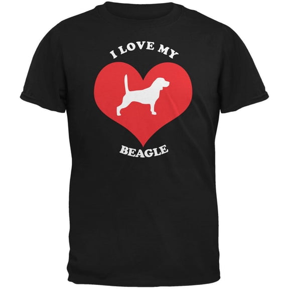 Valentines I Love My Beagle Black Adult T-Shirt - Medium