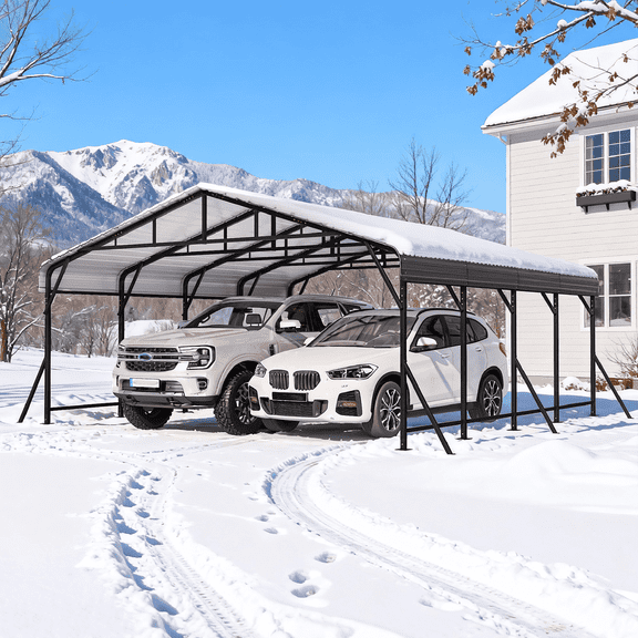 Mellcom 20'x20' Heavy-Duty Metal Carport with Enhanced Base & Galvanized Steel Roof for Car, Boats and Truck