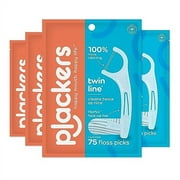 Plackers Twin-Line Dental Floss Picks, 75 Count (Pack of 4)