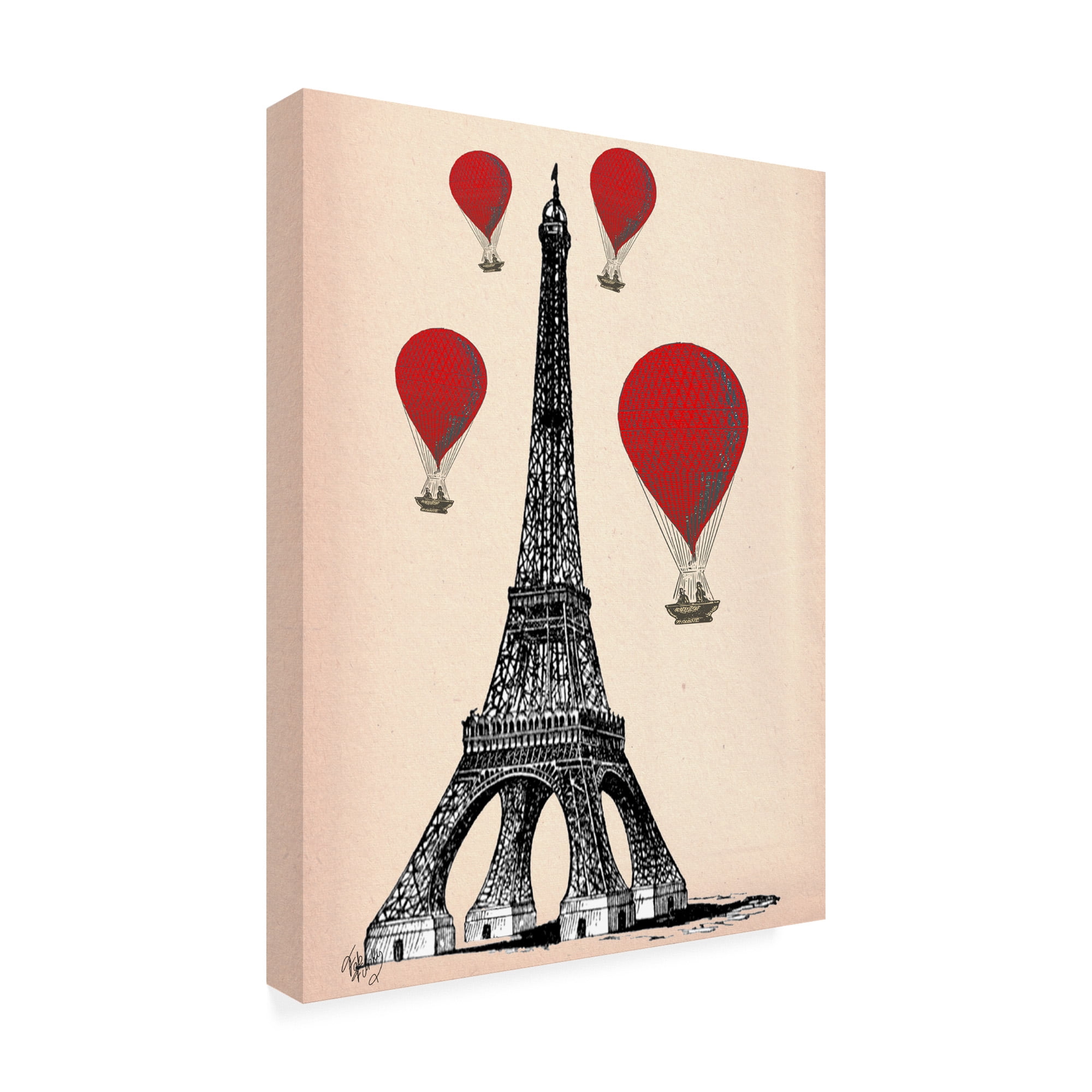 Trademark Fine Art 'Eiffel Tower And Red Hot Air Balloons' Canvas Art by Fab Funky