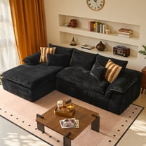 XIZZI 112" Modern Sectional Sofa with Curved Armrests - Plush Corduroy Upholstery, No-Assembly Needed, for Living Room and Bedroom, Left Chaise, Black