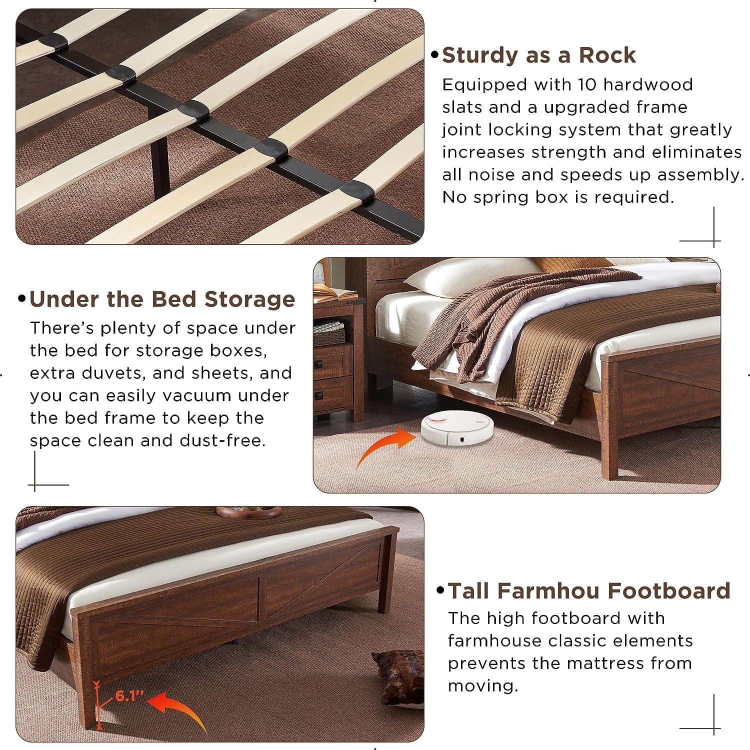 OKD Modern Farmhouse King Platform Bed with Bookcase Headboard Storage and Charging Station, No Box Spring Needed, Reclaimed Barnwood