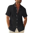 thumbnail image 2 of Qwertyu Men's Cotton Linen Shirts Short Sleeve Casual Shirts Button Down Shirt for Men Beach Summer Dress Shirt Black XL, 2 of 4