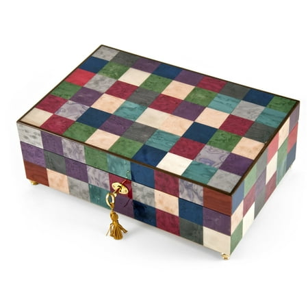 Gorgeous 18 Note Modern Pastel Checkered Sorrento Music Jewelry Box with Lock and Key - Ballerina (C Sigman)