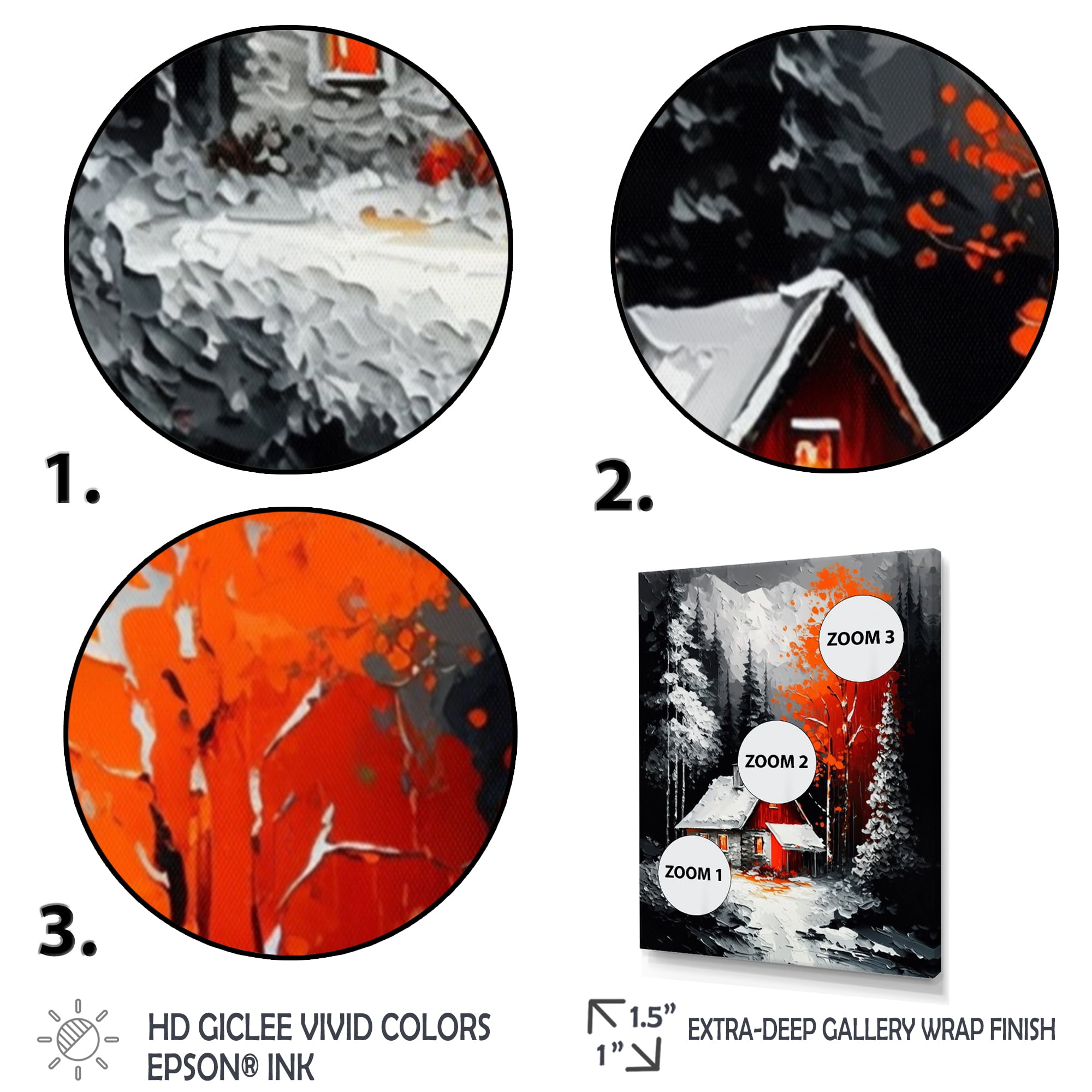 Designart Monochrome Orange Cottage In Winter I Canvas Wall Art