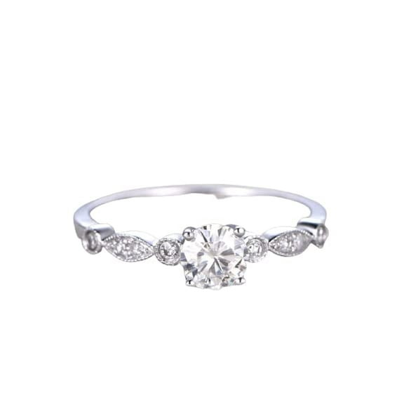 HeartsAndYou 1.2ct Round Cut Moissanite Engagement Ring for Women 18k White Gold Over Silver Vintage Inspired Milgrain Stylish