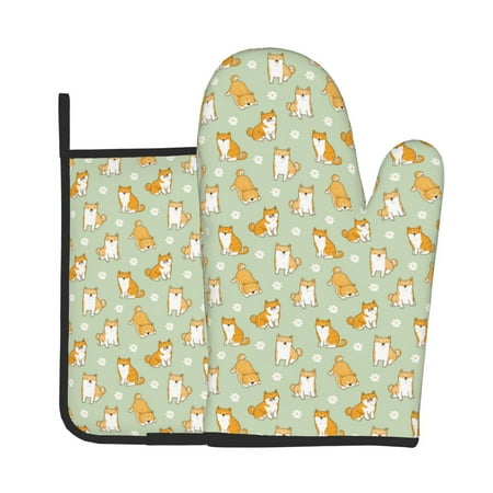 

Lukts Dog And Flower Print Kitchen Heat-Resistant Gloves and Spacers 2pcs Set Suitable for Baking and Cooking