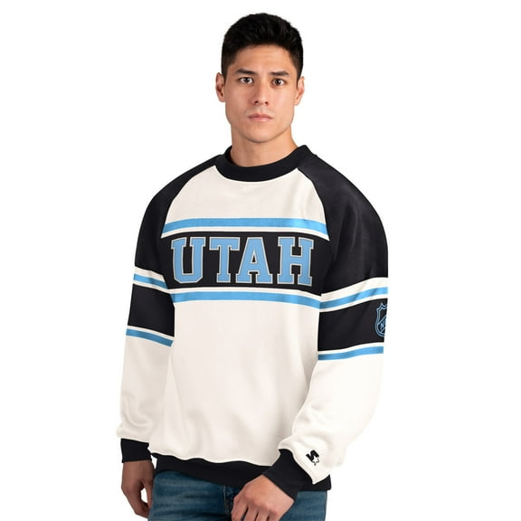 Men's Starter  White Utah Mammoth Defense Fleece Crewneck Sweatshirt