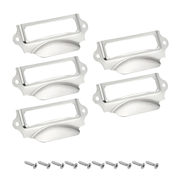 Label Holder Pull Handles Vintage Iron Silver Tone 90x41mm 5 Pcs w Screws