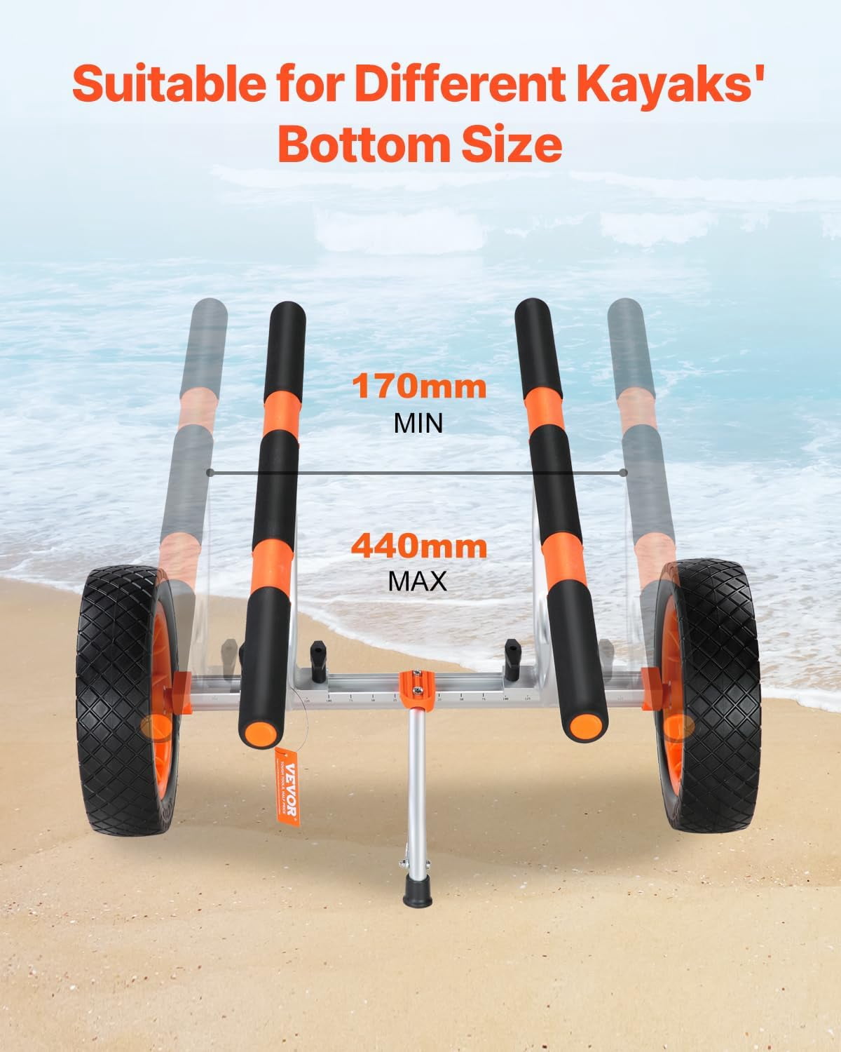 Colourfull Kayak Cart, Heavy Duty 450 LBS Load Capacity Kayak Trailer, Detachable Canoe Trolley Cart with Adjustable Width & Nonslip Support Foot, 12'' Solid Tires for Kayaks Canoes Float Mats Paddle
