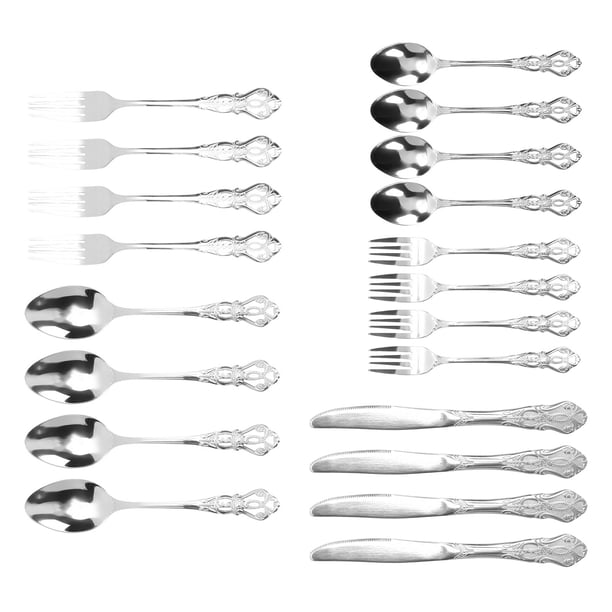 Juego De Cubiertos Retro De 20 Piezas De Acero Inoxidable Para 4, Tenedor De Acero, Cucharas, Cuchillos, Cubiertos De Plata Vintage, Juego De Cubiertos Para Cocina, Fiesta,