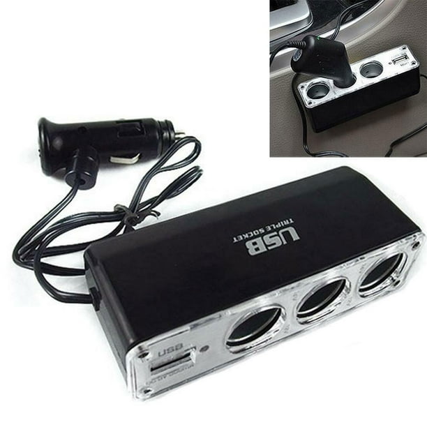 Gracefulvara Black car one to three cigarette lighter 12V with USB one to  three car power distributor