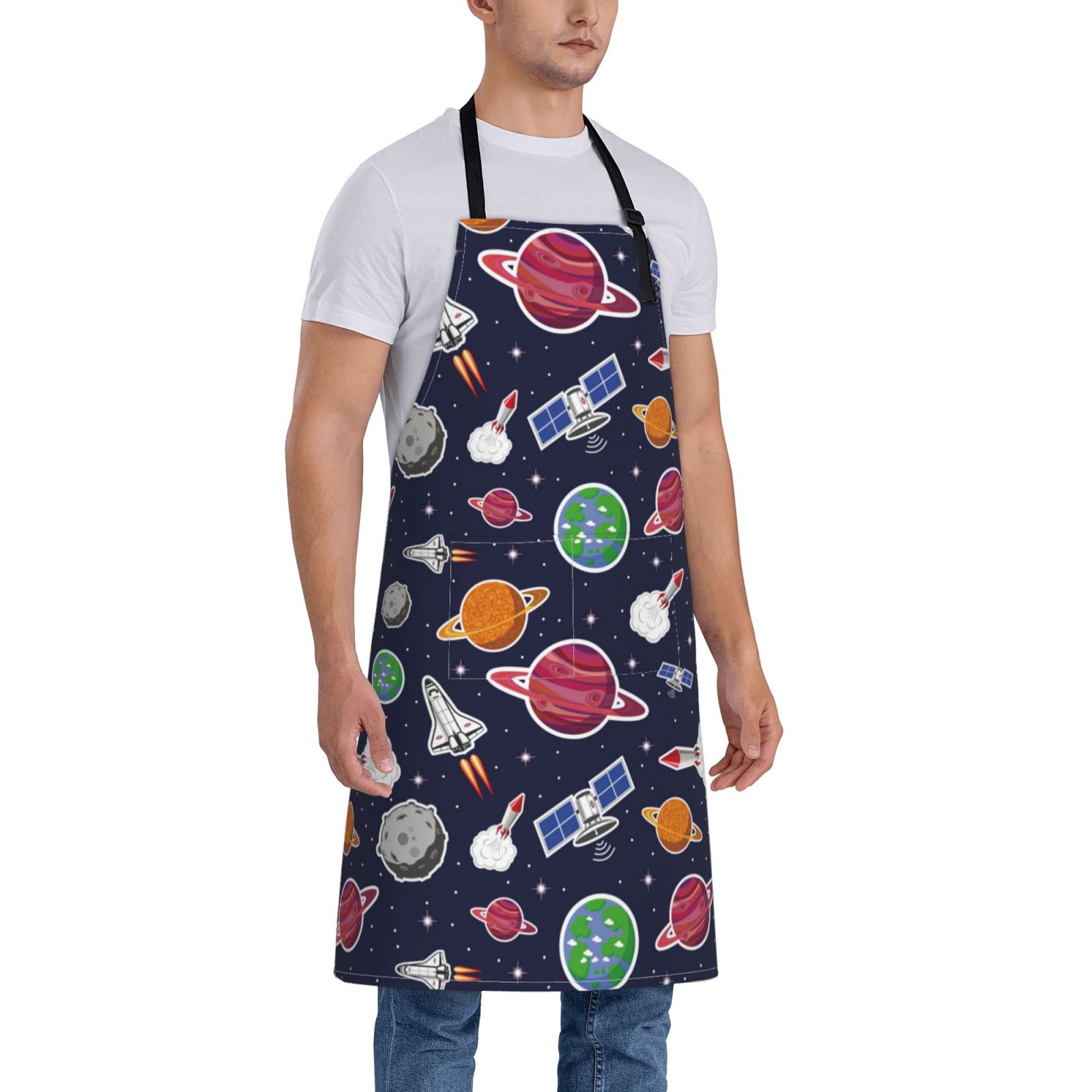 Kdxio Rocket Satellite Apron with Pockets Adjustable Kitchen Aprons for Men Women Waterproof Aprons for Cooking,Drawing,Crafting, Baking Household Cleaning