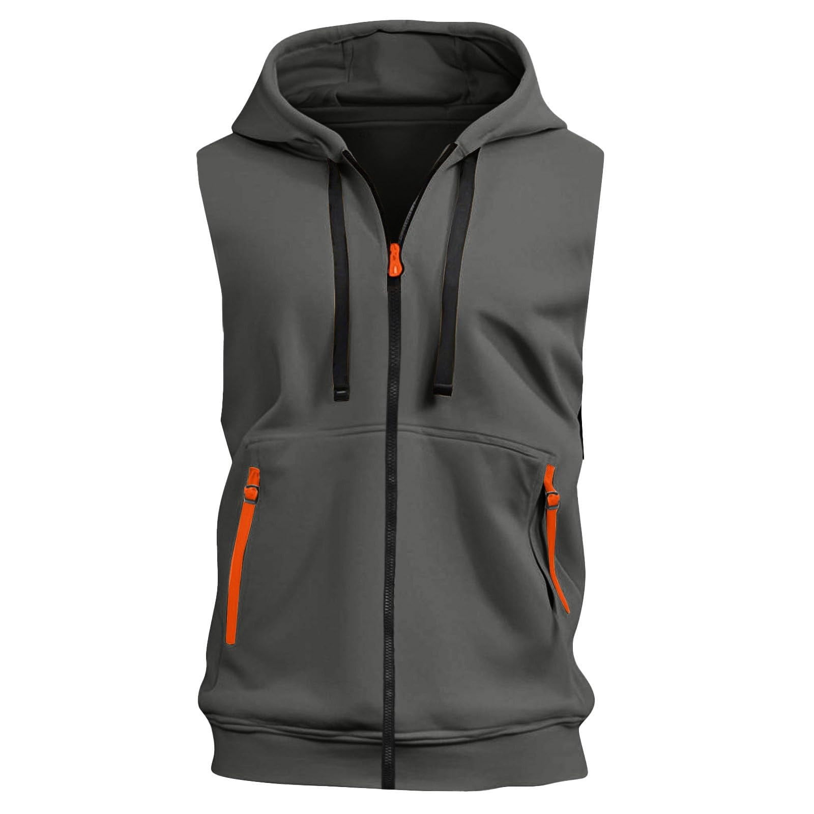 Men's Hooded Zipper Cardigan 60% Cotton 40% Linen Sleeveless Vest Quick Dry Breathable Workout Running Bodybuilding Casual Gym Outdoor Sports Beach | Zenithor,Dark Gray XL