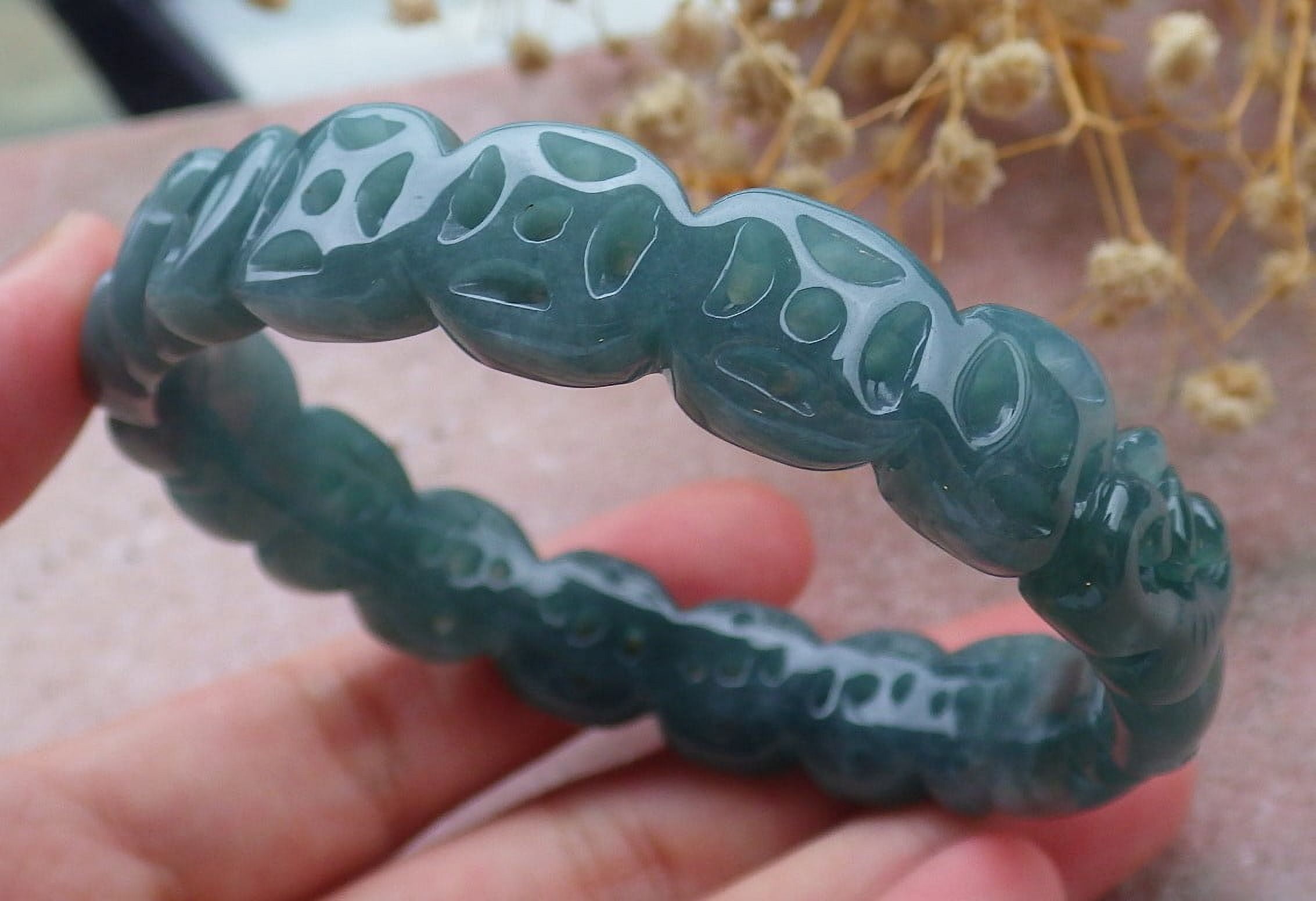 Icy Green Natural A JADE Jadeite Money Coin Ruyi Bangle Bracelet 59 mm 679479 TN