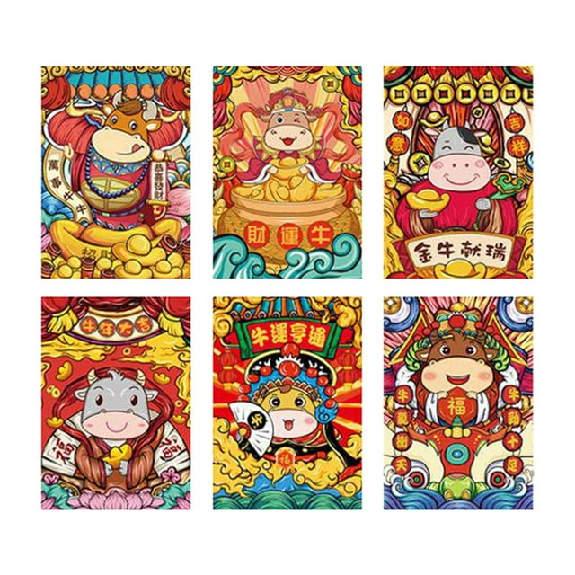 Abbracc 6pcs Enveloppes Rouges Chinoises Nouvel An Paquets Enveloppe de Boeuf Hongbao 2021 Style de Boeuf Chinois8