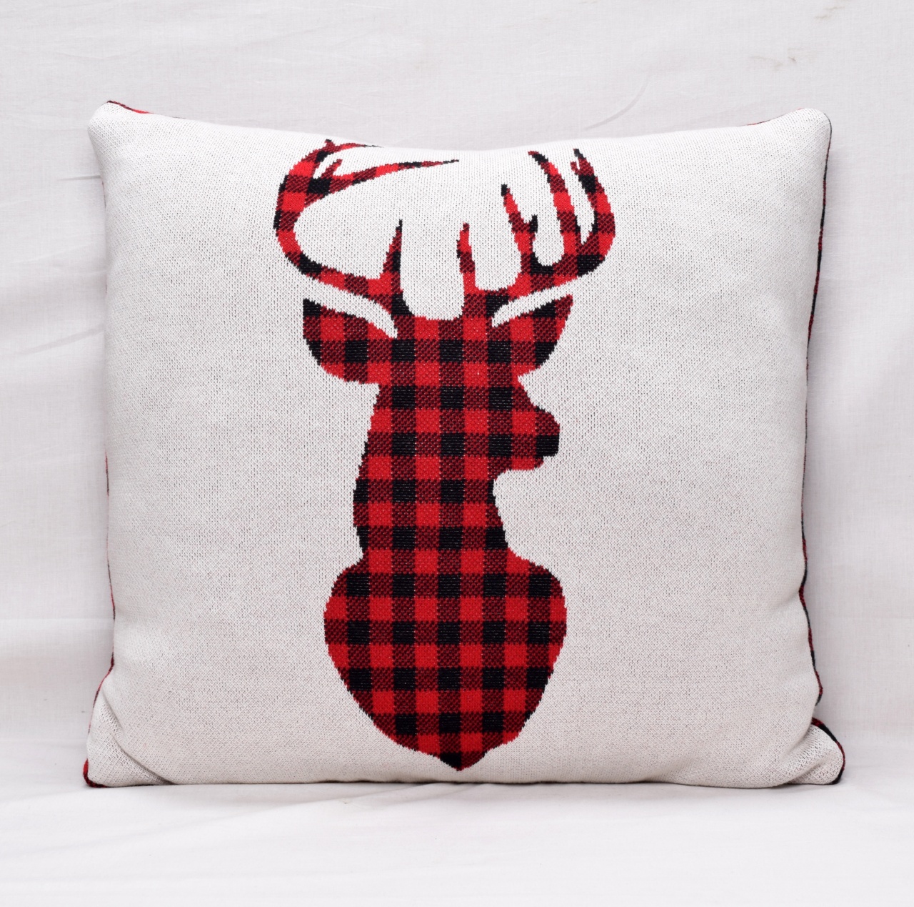 Dearfoams Knit Dear Plaid Pillow, 20'' x 20'', Red Plaid Deer