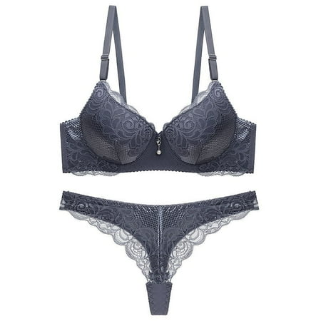 Women Bra Set Lace Push Up Bra and Panty Set Solid Intimate Underwear Set