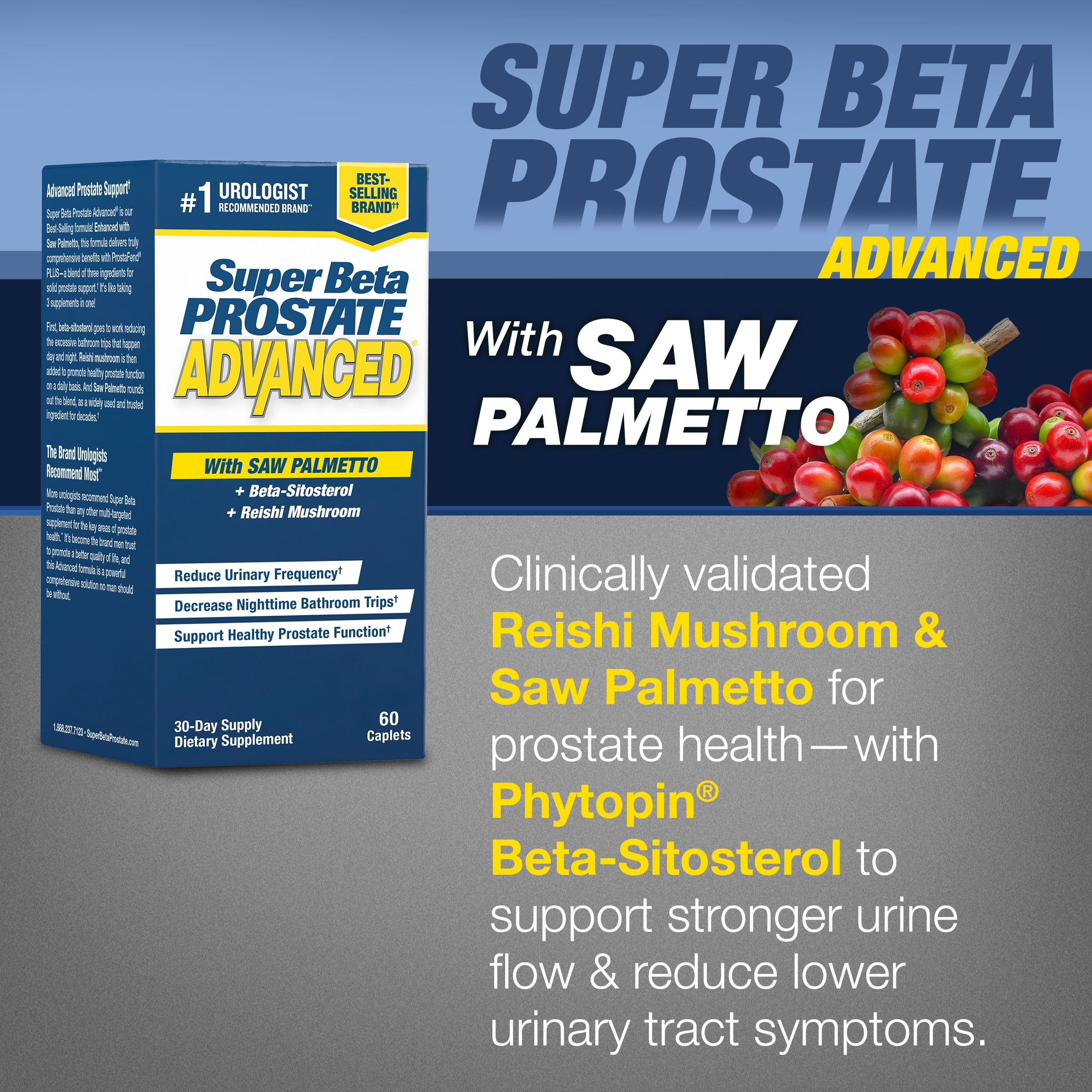 Super Beta Prostate Advanced + Saw Palmetto & Beta Sitosterol, Men's Health, 60 Caplets