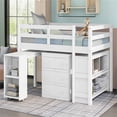thumbnail image 4 of Full Size Low Study Loft Bed with Rolling Portable Desk and Cabinet for Storage,Solid Wood Attic Bed Frame with Full-length Guardrail for Boys Girls,Space-Saving Design,No Box Spring Needed,White, 4 of 7