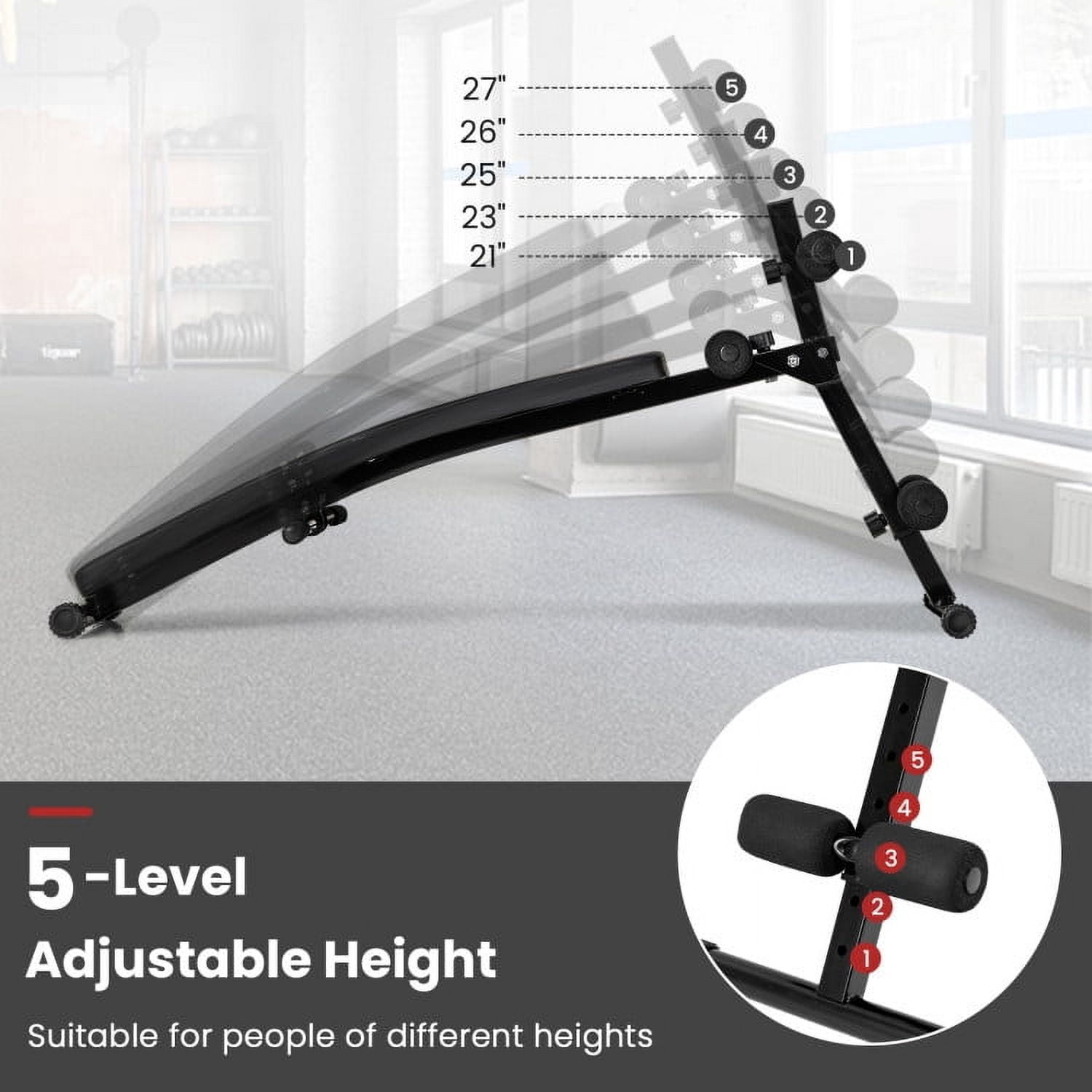 Spaco Adjustable Decline Sit Up Bench, 5 Adjustable Heights Exercise Back Cushion, Bench for Exercise for Indoor as Home, Gym, Black