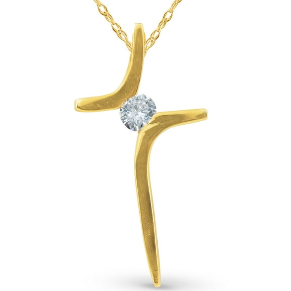 Pompeii Diamond Cross Pendant Round Solitaire 10K Yellow Gold 17mm tall (G/H,I2)
