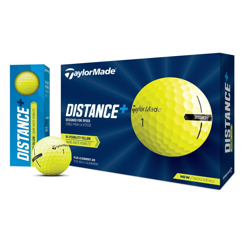 Taylormade 2021 Distance Plus Golf Balls, Yellow, 12 Pack