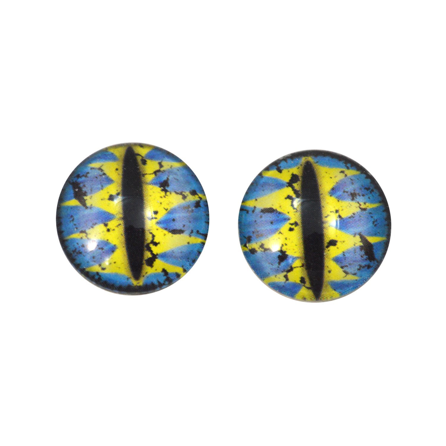 Pair of 30mm Blue and Yellow Fantasy Glass Eyes for Jewelry or Doll Making