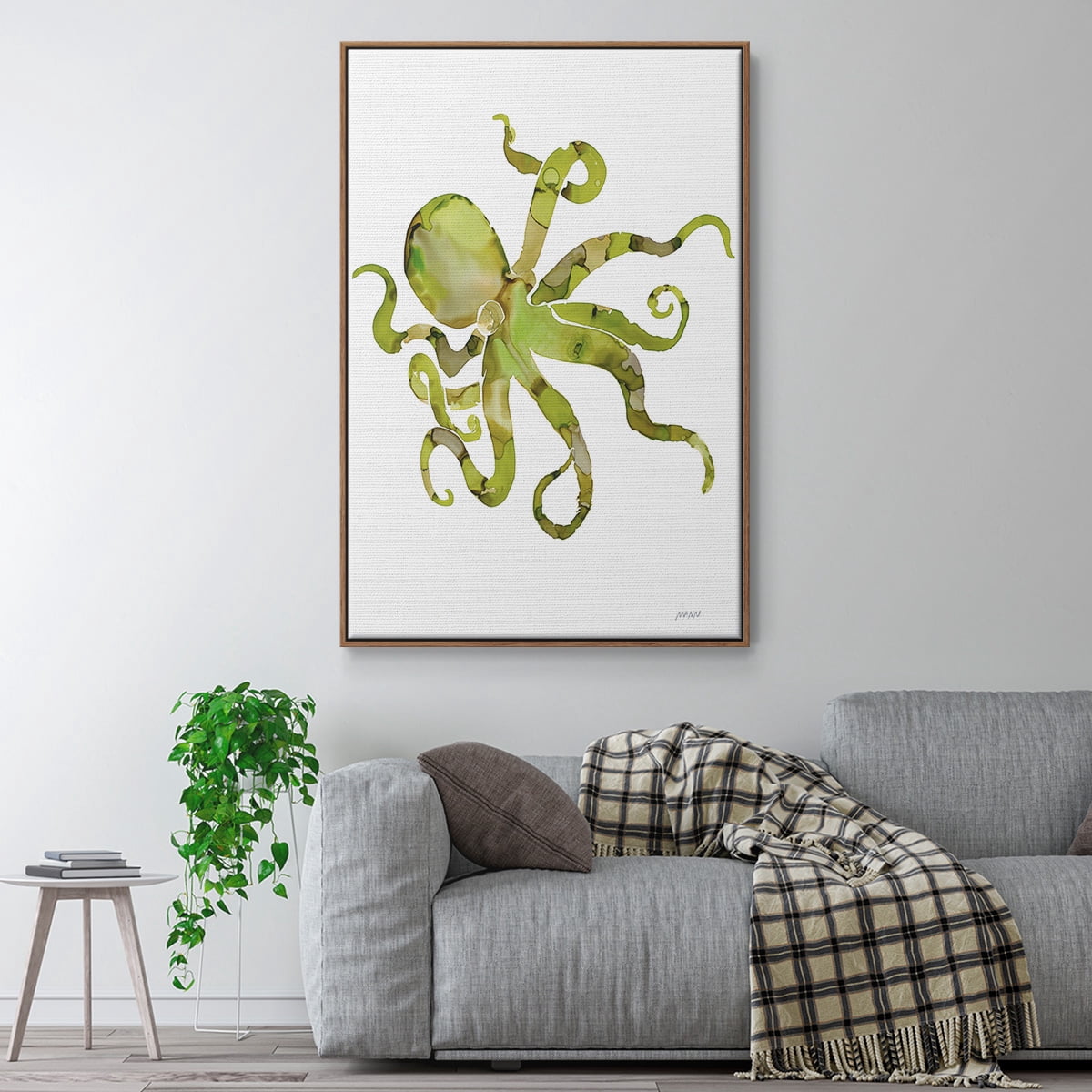 Octopus Framed Premium Gallery Wrapped Canvas - Ready to Hang - 27 x 41 - Walnut Floating Frame