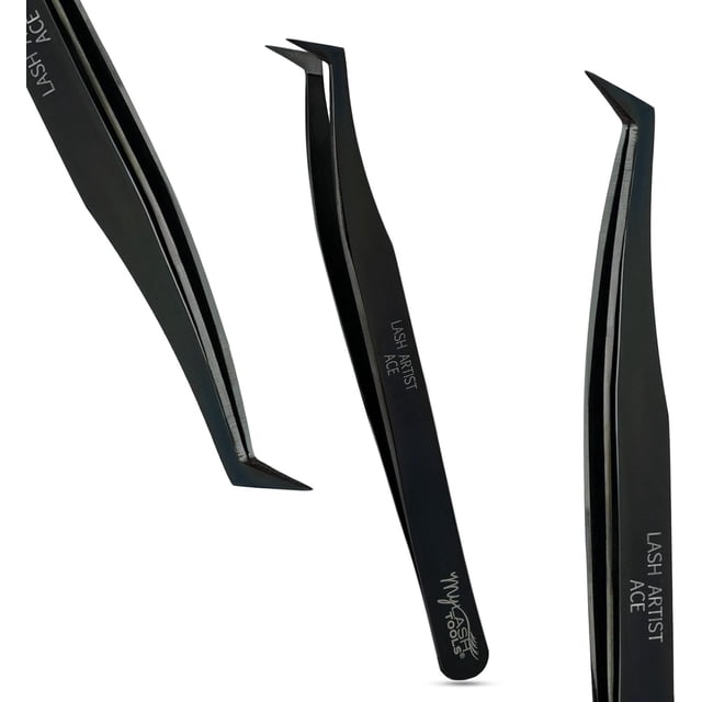 My Lash Tools Mega Boot Volume Fiber Tip Lash Tweezer \u2013 LASH ARTIST ACE, Professional Eyelash Extension Tweezers, Precision Fan Making, Plain Grip (Black)