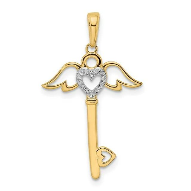 Quality Gold M2933 Pendentif Clé Ailes Cœur et Ange Découpé Diamant Jaune & Rhodium