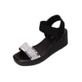 thumbnail image 6 of Xucatan Women's Sequin Wedge Sandals, Rhinestone Embellished Open Toe Platform Slippers with Elastic Ankle Strap, Square Toe Chunky Thick Sole Casual Summer Shoes Gift, 6 of 9