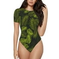 thumbnail image 2 of Goofa Tropical Palm Leaves Fern Leaf Printed Women Rash Guard Short Sleeve,Tummy control Swimsuit Surfing Swimsuit Bathing Suit One Piece Swimsuit UPF 50-Medium, 2 of 9