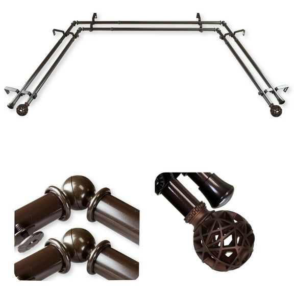 Domovina Ginny 13/16-inch Bay WIndow Double Curtain Rod-Color:Cocoa